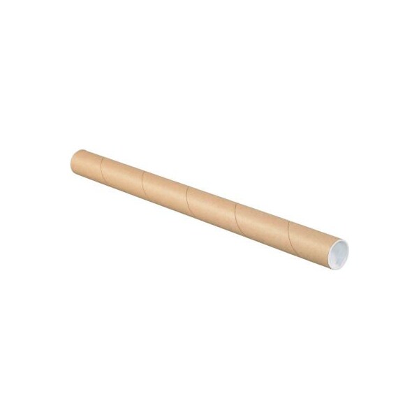 The Packaging Wholesalers Mailing Tubes With Caps, 1-1/2" Dia. x 15"L, 0.06" Thick, Kraft, 50/Pack P1515K - main